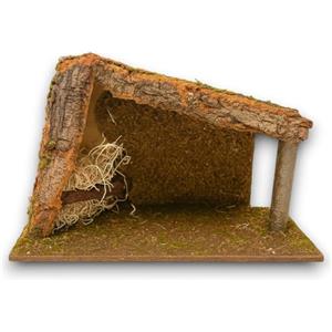 Aurora Store Capanna Presepe Vuota per Natività Grande in Legno con Muschio e Tetto di Sughero, Legno, Dimensioni 43 x 18 x h. 28cm Sacra Famiglia, Pastori, Re Magi