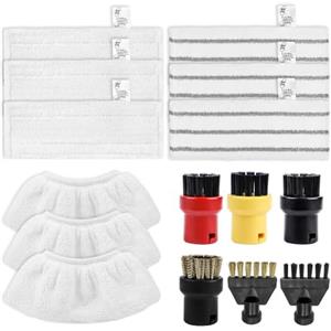 KEEPOW Set di Accessori per Vapore Karcher, 15 Pezzi, EasyFix SC1-5 | Set di 15 accessori per pulitore a vapore Karcher: 3 panni in microfibra, 3 abrasivi, 3 per ugelli, 6 spazzole, EasyFix SC1-5