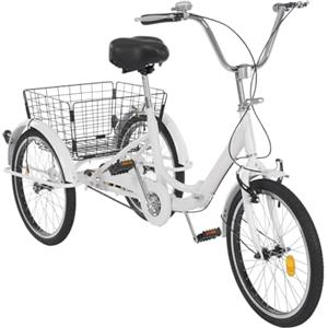WSIKGHU 20 pollici triciclo per adulti, 3 ruote di alta qualità con cestino, bicicletta pieghevole da 20 pollici, per ragazze, ragazzi, uomini e donne (155-175 cm, 120 kg)