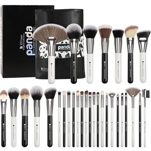 DUcare Set Pennelli Make up Professionali da 31 Pezzi con Borsa Kit di Pennelli per Occhi Sintetici di Alta Qualità (Nero Bianco)