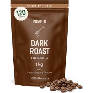 Incapto Caffè in Grani di Specialità 1kg - Dark Roast - Massima Caffeina | Origine Uganda | 100% Robusta | Tostatura Oscuro e Naturale | Finca Bujanga, Victoria Lake| Espresso Forte