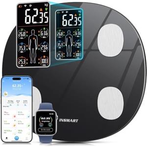 Insmart Bilancia Pesapersone Digitale, 8 Dati Visualizzati Sul Display, Bilancia Impedenziometrica Professionale 16 Indici di Corporea, Massa Grassa e Magra, Pesa Persone, BMI, Frequenza Cardiaca