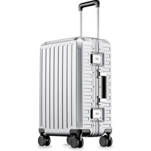 LUGGEX Valigia Rigida, Bagaglio Con Struttura In Alluminio | 100% PC Valigia senza Zip, Trolley Bagagli a Mano con 8 Ruotes, Chiusura a Combinazione, Argento, 55,8 x 37 x 24 cm