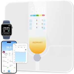 INSMART Bilancia pesapersone con grande display, 30 x 30 cm, con sensore app/Bluetooth/a tutta superficie, bilancia il corpo analizza i 18 dati di misurazione, BMI, peso, grasso corporeo, frequenza