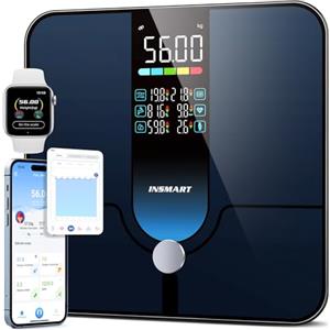 INSMART Bilancia Intelligente INSMART Per Il Peso Corporeo, Bilancia Per Grasso Corporeo Con Ampio Display, Bilancia Da Bagno Bluetooth Ad Alta Precisione Da 227 Kg/500 Libbre 30x30 Cm, Può Misurare 18 Dati