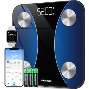 INSMART Bilancia Pesapersone Digitale Professionale, INSMART Bilancia Impedenziometrica Smart Bluetooth con 16 Indici di Misurazione Pesa Persone, Massa Grassa e Magra, BMI, Massa Muscolare o Ossea, 180KG