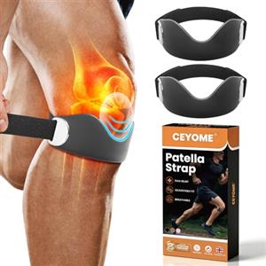 CEYOME Ginocchiera in silicone per rotula - Ginocchiera regolabile antiscivolo, confezione da 2 ginocchiere per uomini e donne, fascia rotula per corsa, escursionismo, maglioni, basket, squat, nero