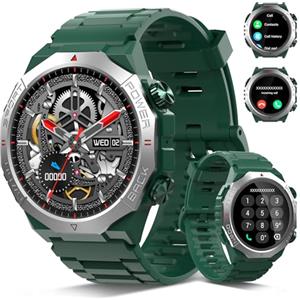 Qecnato Smartwatch Uomo Militare, Orologio Smart watch con Chiamate Bluetooth,Verde | Tracker Attività con Sonno/Cardiofrequenzimetro, 110+ Modalità Sportive, IP68 Impermeabile per Android iOS