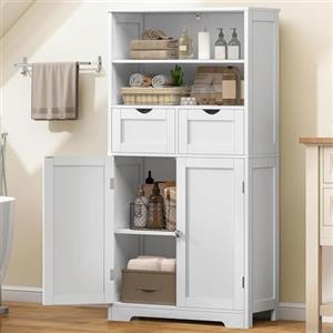 TEENFON 125cm Mobile Bagno, Mobiletto Salvaspazio con 2 Cassetti & Mensola Regolabile, Cassettiera per Bagno, Soggiorno, Ingresso, 60x30x125 cm, Bianco