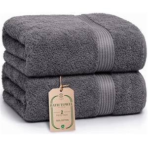 HomeBurg Luxe Set di 2 Asciugamani da Bagno - Grandi, Morbidi & Assorbenti, Durevoli, Delicati sulla Pelle, Lavabili in Lavatrice, 65×137 cm, Grigio