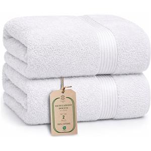 HomeBurg Luxe Set di 2 Asciugamani da Bagno - Grandi, Morbidi & Assorbenti, Durevoli, Delicati sulla Pelle, Lavabili in Lavatrice, 65×137 cm, Bianco