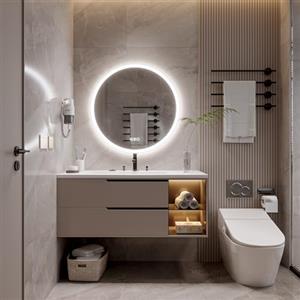 luminorcrest Specchio da bagno con illuminazione, rotondo, 90 cm, specchio da parete a LED, 3 colori di luce, dimmerabile, con touch, anti-appannamento, CRI90+, vetro temperato