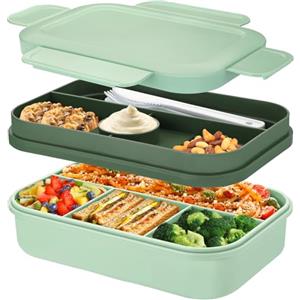 Sinnsally Porta Pranzo con 8 Scomparti 2000ml Schiscetta Pranzo,Bento Lunch Box Prova di Perdite per Adulti Porta Cibo,Portavivande senza BPA con Posate,Sicuri per Microonde e Lavastoviglie(Verde)