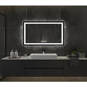 luminorcrest Specchio da bagno con illuminazione, rettangolare, 60 x 100 cm, specchio da parete a LED, 3 colori di luce, dimmerabile, con touch, anti-appannamento, CRI90+, vetro temperato