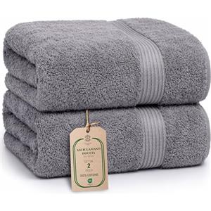 HomeBurg Luxe Set di 2 Asciugamani da Bagno - Grandi, Morbidi & Assorbenti, Durevoli, Delicati sulla Pelle, Lavabili in Lavatrice, 65×137 cm, Grigio Pietra