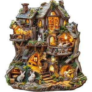 KaayeeWood Puzzle in Legno per Adulti,230 Pezzi Casa Sull'albero Del Coniglio Puzzle di Legno con Scatola,Puzzle Irregolare Unico,Regalo di Compleanno per Adulti e Bambini