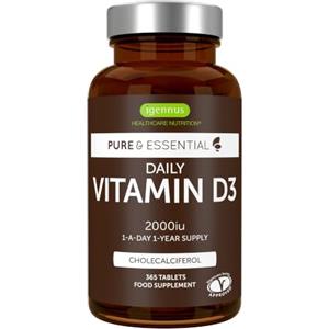 Igennus Healthcare Nutrition Igennus Vitamina D3 2000 UI (50 μg), 365 Compresse, Scorta per 1 Anno | Vitamina D Pura, Integratore D3 Vegetariano, Colecalciferolo, Formula Pulita, Difese Immunitarie, Ossa, Denti e Muscoli