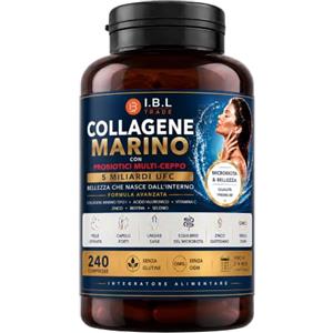 I.B.L TRADE Collagene Marino 240 Compresse con Probiotici Multi-Ceppo 5 Miliardi UFC e Acido Ialuronico | Integratore Pelle Capelli Unghie e Microbiota | Vitamina C, Zinco, Biotina, Senza Glutine