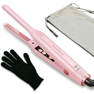SAOSA Piastra per Capelli Corti a Matita, 0,8 cm Piastra Mini per Capelli con 9 Livelli di Temperatura (90°C-220°C), Doppia Tensione, per Pixie Cut, Frangia, Ricci, Regalo con Astuccio e Guanto