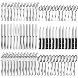 Gifcomda Set Posate da 72 Pezzi, Posate Acciaio Inox per 12 Persone, Set di Posate Finemente Lucidate Con Coltello da Bistecca, Forchetta, Cucchiai, Lavabile in Lavastoviglie