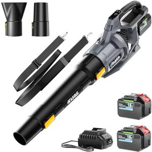 Olubfdh 18V Soffiatore a Batteria, con 2 batterie 5500 mAh | 265Km/h 1070m³/h, Max 38000RPM, 4 Velocità, modalità turbo, Caricabatterie rapido, 2 ugelli