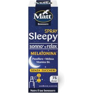 Matt, Melatonina Spray Sleepy Sonno e Relax, Integratore Alimentare a Rapido Assorbimento con Melatonina, Passiflora, Melissa e Vitamina B6, Favorisce il Sonno, Senza Zuccheri, 75 Dosi