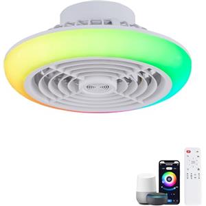 Luyaim Ventilatore A Soffitto LED 40CM Con Altoparlante Bluetooth - Luci RGB Alexa, 6 Velocità Motore DC, Timer, Regolazione Colori Per Camerette Bambini/Adolescenti-White