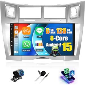 GOHHDL Android 15, 6G+128G 8Core GOHHDL Autoradio Android 2 Din per Toyota Yaris/Vizi 2005-2011, Schermo da 9 Pollici con Carplay Android Auto Bluetooth GPS Navi WiFi FM/RDS SWC Retrocamer&MIC