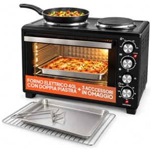 Wintem Fornetto Elettrico 40L con Doppia Piastra Elettrica | Grill, 5 Modalità di Cottura, Timer 120 Minuti, 100-250°C, Porta Doppio Vetro
