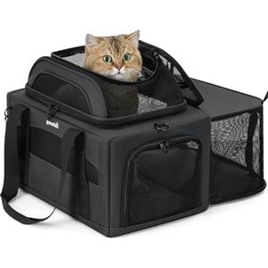 Pecute Trasportino Gatto Grande Espandibile 2in1 Aereo - Grigio Scuro | Doppia Espansione Superiore e Laterale / Omologato Aereo TSA / Per Gatti Grandi / Tappetino Impermeabile