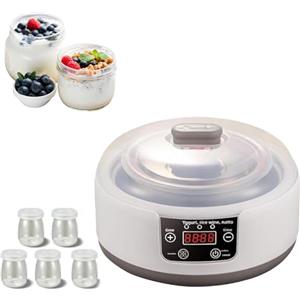QUUGAR Yogurtiera 5 vasetti, 1200 ml yogurtiera con schermo digitale LCD (bianco) | Macchina programmabile per yogurt domestico,Termostato regolabile e timer,Macchina per yogurt per yogurt,Formaggio