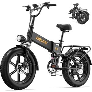 URLIFE T5 Bici Elettrica Pieghevole 20" x 4.0 Fat Tire, Bicicletta Elettrica per Adulti con Doppia Sospensione e Cambio 7 Velocità, Batteria Estraibile 48V 13Ah, E-bike per Città e Montagna