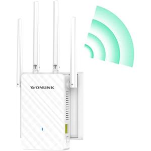 WONLINK Ripetitore WiFi 1200Mbps, Amplificatore Segnale WiFi, 4 Antenne | Doppia Banda, Porta Ethernet, WPS, MU-MIMO, 3 Modalità, Indicatore segnale, Estende Copertura Wireless Domestica