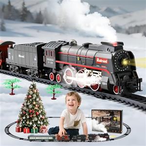 LTFIOON Trenino Elettrico per Bambini con Pista,Luci e Suoni,Affumicato | Locomotiva a Vapore, Treno Natalizio Giocattolo per Bambini con Pista Lunga, Regali di Natale, Regalo per Bambini 3-12 anni