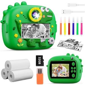 Huifoo Macchina Fotografica Bambini Dinosauro Istantanea, 2,4 Pollici Digitale Fotocamera Bambini con 32GB Scheda, 48MP/1080P Fotocamera Digitale Bambini Dinosauro, Regali per Ragazzi Ragazze da 3-12 Anni