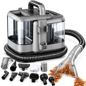 Powell lavatappeti e pulitore a vapore 1800 W per divani e auto, grigio | Lava tappezzeria con iniettore estrattore, aspira e asciuga materasso e sedili, 2 serbatoi da 2 L