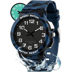 Juboos Orologio Analogico Quarzo Impermeabile per Bambini e Ragazzi 7-15 | Modello retroilluminato, bracciale in gomma morbido e leggero, ideale per sport all'aperto e giochi per bambini 7-15 anni
