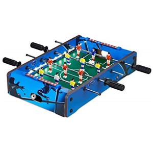 Relaxdays Biliardino Calcio Balilla da Tavolo, con Illuminazione LED, Bambini & Adulti, 4 Aste con 2 Palline, Mini, Blu