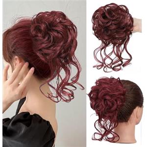 Shangxiu chignon finto per capelli Hair Extension Ponytail Estensioni di Capelli Veri Ricci Pezzi di Capelli Ondulati Updo Coda di Cavallo Ciambella per Capelli Chignons Accessori per Capelli (nero/bugrundy)