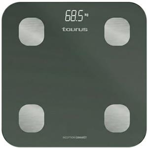 Taurus Inception Connect - Bilancia pesapersone impedenziometrica, bluetooth, app Taurus Connect, misurazioni multiple:% grasso corporeo,% massa muscolare,% massa ossea, memoria 14 utenti