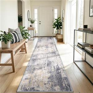 DEFYNEE Tappeto Passatoia 60 x 240 cm, Antiscivolo, Tappeto Passatoia a Pelo Corto per Cucina, Lavabile, Pieghevole, Design Astratto per Ingresso, Cucina, Soggiorno e Ufficio, Giallo Grigio