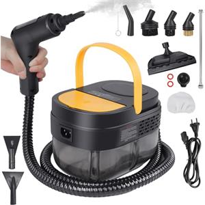 Purova Pulitore a Vapore 2500W, Serbatoio Acqua 1600ML, Maniglia Regolabile in 3 Livelli, Alta Temperatura 105℃ e Pressione 3Bar, Riscaldamento Rapido 15s, 10 Accessori, per Auto, Finestre, Cucina (Giallo)