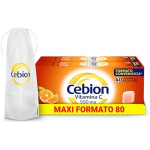 Cebion Vitamina C 500 mg Masticabile Arancia, Supporta il Sistema Immunitario1 e il Metabolismo Energetico, 80 Compresse, Integratore Alimentare + portaombrelli
