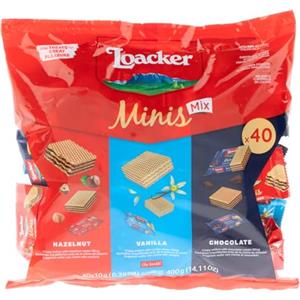 Loacker, Minis Mix Party Box, Mix Mini Wafer 3 Gusti, 40 Pezzi (400g) | Biscotti Wafer 3 Gusti: con crema nocciole italiane selezionate, Cioccolato o Vaniglia Bourbon, Confezione Convenienza da