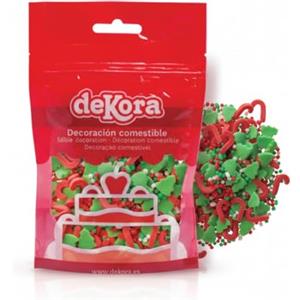 dekora - Confetti di Zucchero Mix Natale 100g - Sprinkles per Torte e Cupcake - Decorazioni Natalizie Rosse e Verdi - Senza Glutine, Senza Lattosio, Adatte ai Vegetariani