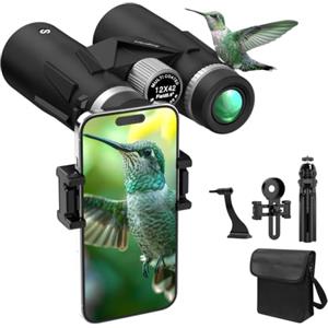 Sogries Binocolo 12x42 Professionale con Treppiede e Adattatore Smartphone | BAK4, FMC, impermeabile, a prova di nebbia, ad alta potenza per bird watching, trekking, viaggi