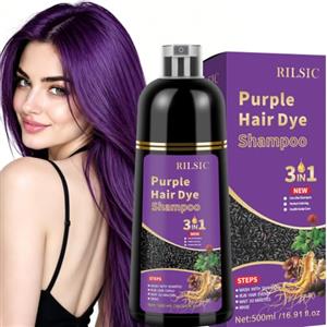 JELMOK Hair Dye Shampoo 3 in 1, 500ML Colorante Nero per Donna Uomo,Colorante Capelli Istantaneo, Hair Color Shampoo - Naturale-per Capelli per Donna Uomo (Viola)