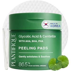 PLANTIFIQUE Pads Coreani Acido Glicolico 60 Pz con Contenitore Ricaricabile | Pads Vegani con Acido Glicolico, Niacinamide e CICA - Esfolianti Viso con AHA, BHA, PHA - Tonici per Tutti i Tipi di Pelle