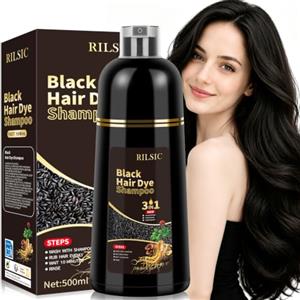JELMOK Black Hair Dye Shampoo 3 in 1, 500ML Colorante Nero per Donna Uomo, Colorante Capelli Istantaneo, Shampoo Capelli Colorati,Hair Color - Naturale-per Capelli per Donna Uomo (Nero)