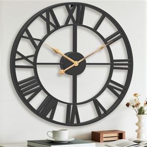 Pytha Sight Orologio da Parete Grande Moderno XXL 75 cm in Metallo Nero | Orologio da Parete Vintage dal Design Industriale con Numeri Romani, Silenzioso senza Ticchettio, per Soggiorno e Ufficio